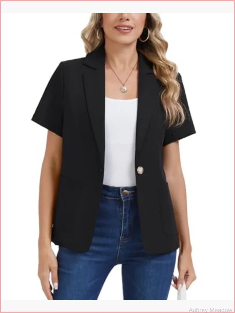 Cotton Linen Blazer Short Sleeve Notch Lapel One Button Work Office